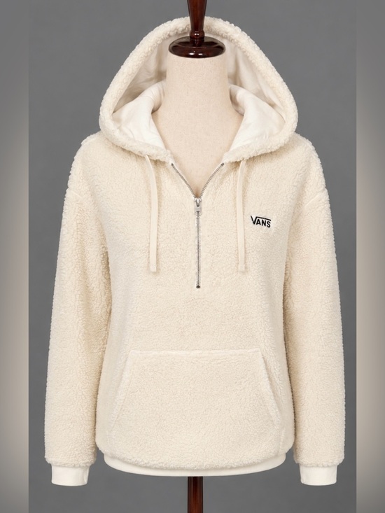 Vans Tops - Vans Cream Sherpa Half-Zip Pullover Hoodie-S